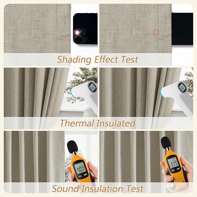Extra Long 100% Blackout Linen Curtains for Bedroom 120 inches Long 10 FT, Thermal Insulated Room Darkening Black Out Window Drapes for Living Room, Back Tab Rod Pocket 2 Panels Set,Grey Flax,52x120