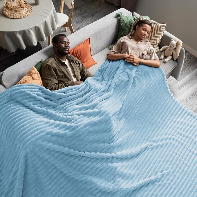 Bedsure Soft Large Fleece Blanket for Bed Light Blue 120"x120" | Birthday Gifts for Women Mom Her, Warm Lightweight Cozy Fluffy Throw Blanket Sofa, Dorm Room Home Decor, Machine Washable