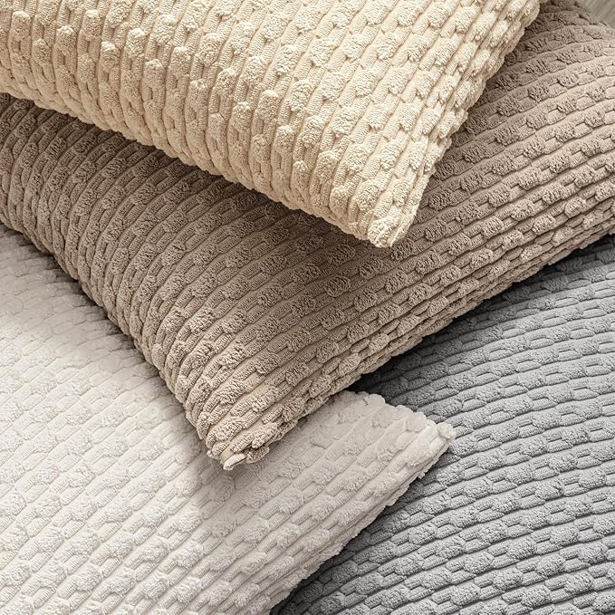 MIULEE Decorative Throw Pillow Covers 18x18 Beige Textured Corduroy | Pack of 2 Striped Pillow Covers Modern Farmhouse Home Decor for Couch Bed Sofa Living Room