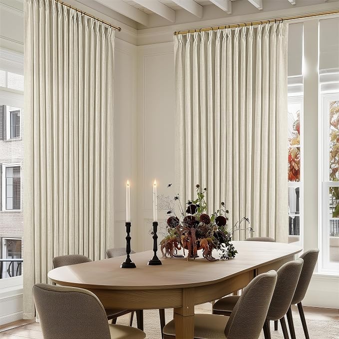 Extra Wide Pinch Pleat 100 x 90 Inch Linen Semi Sheer Curtains 1 Panel | Neutral Beige, for Living Room Patio Glass Sliding Door Dining Bedroom Large Window, Light Filter, Pinch Pleated W100xL90