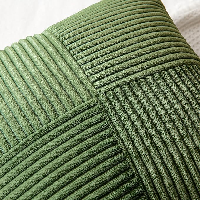 MIULEE Moss Green Decorative Throw Pillow Covers for Couch 16x16 Inch | 2 Pack, Boho Farmhouse Pillow Covers, Soft Cross Corduroy Patchwork Textured Cushion Cases For Bed Sofa