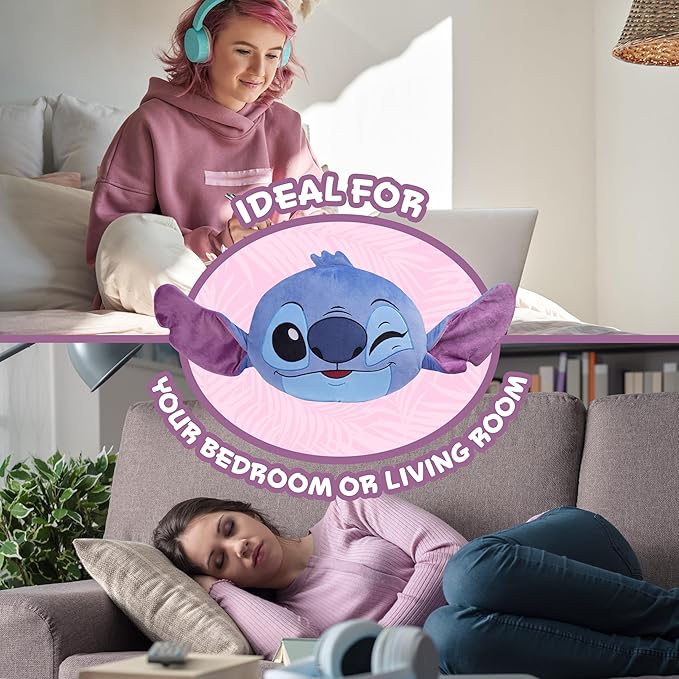 Disney Stitch 3D Plush Cushions for Bed Travel, Cute Cuddle Pillow Stuffed Character Pillow, Bedroom Accessories, Room Decor, Gifts for Kids (Blue/Purple Stitch, L14.17 x W11.81)