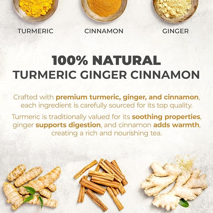 LeafLea Ginger Turmeric Tea Bags, Digestion & Immune Support, 160 Count | 100% Natural & Pure Herbal Tea Blend of Turmeric Ginger Tea with Cinnamon, Turmeric Tea, Caffeine-Free, No Sugar, Non-GMO