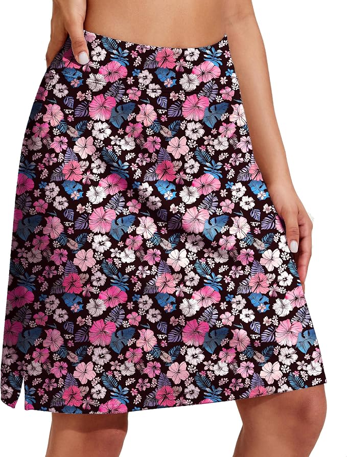 COOrun Women's 20" Knee Length Skirts High Waisted Golf Skorts with Pockets | Soft, Quick Dry, Split Hem, Built-in Shorts, A-line, Modest Skirts, for Golf Athletic Tennis Work Casual
