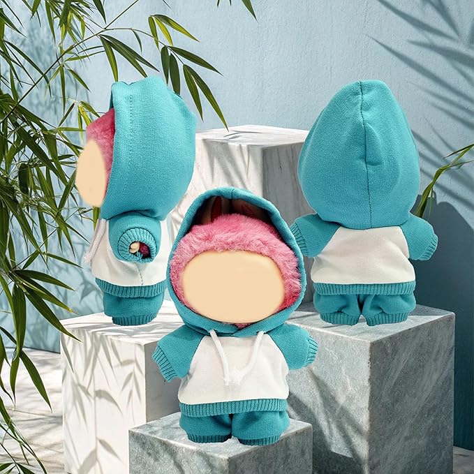17cm Dolls Clothes,Casual Stylish Hoodies & Pants Doll Outfit Set, Stylish Doll Clothing Accessories for 17cm/15cm-Lake Blue(No Doll)