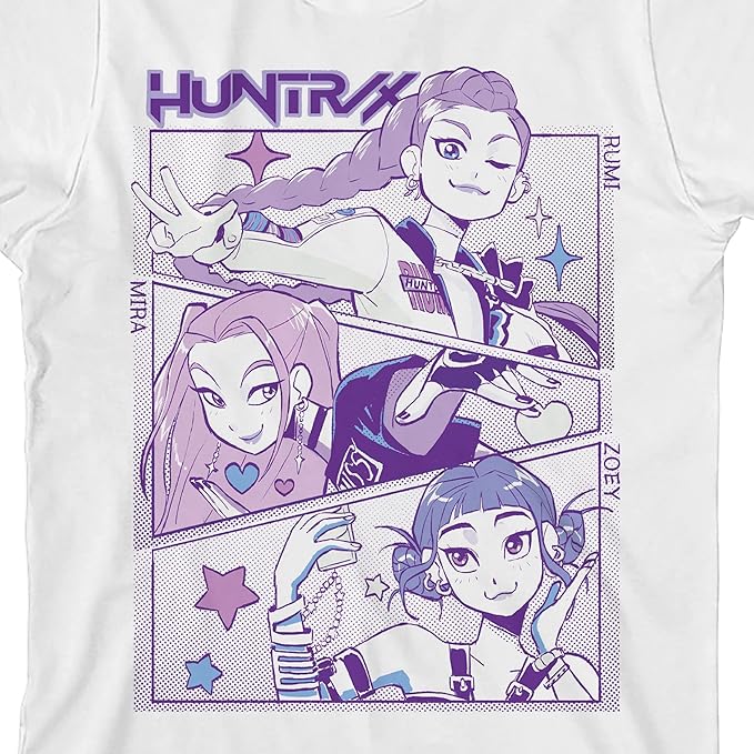 Kpop Demon Hunters Panel Art Huntrx Youth Light Green Crew Neck Short Sleeve T-Shirt