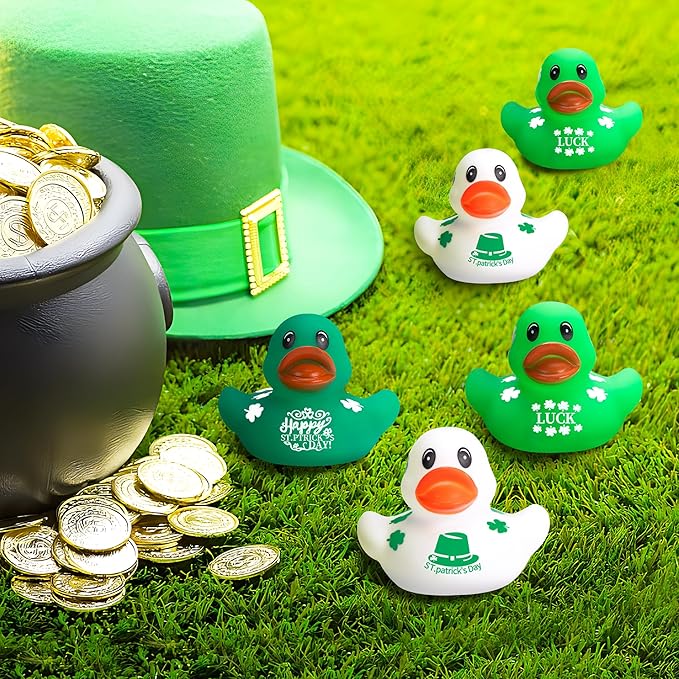 Wehhbtye 36Pcs St. Patrick's Day Rubber Ducks - 2 inch Green Shamrock Irish Day Rubber Duckies - Squeaky Green Duck Pool Float Bath Decor Gift for Irish St. Patrick's Day Easter Day Party Favor