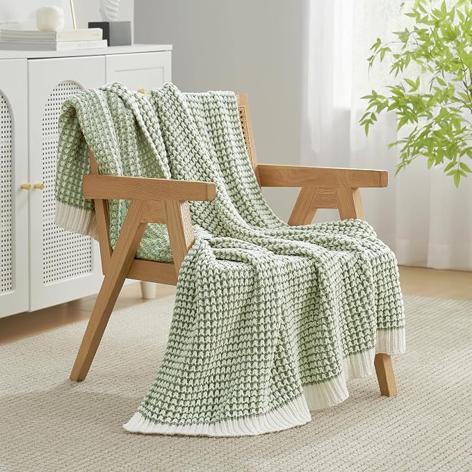 Knit Throw Blanket, Soft Chenille Cozy Breathable Pineapple Chunky Decorative Blanket for Couch, Bed & Sofa, French-Inspired Lightweight Warm Gift for Women, Sage Green, 50"x60"
