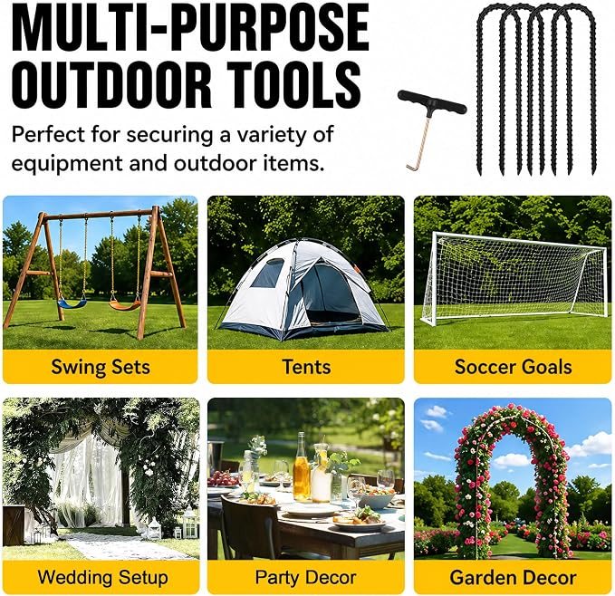 RIY Trampoline Stakes Anchors High Wind Heavy Duty Tent Stakes 12 Inch Ground Anchor Trampoline Accessories with T Hook