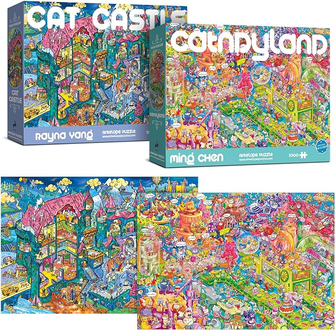Antelope 2 in 1 1000 Piece Puzzle Bundle - Catndyland - 1000 Piece Jigsaw Puzzle with Cat Castle