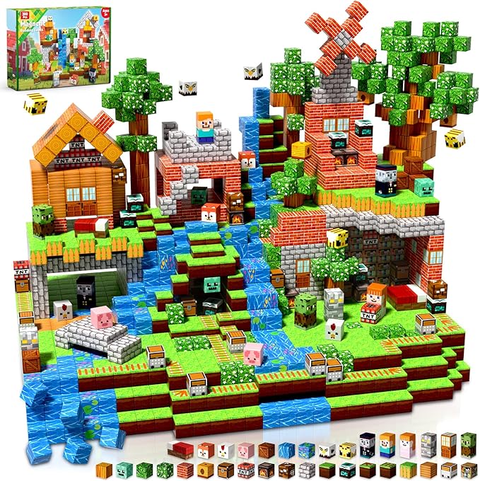 Goody King 300PCS Magnetic Blocks - Forest Magnetic Building Blocks, Stacking Magnets for Kids, Strong Magnets, Sensory Toy for STEM Learning Toys for Kids 3+ Boys and Girls Christmas Birthday Gifts