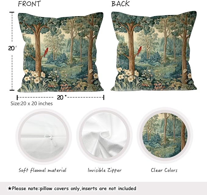Rustic Spring Forest Pillow Covers 20x20 Double-Sided, Cottagecore Forest Nature Botanical Wildflower Decorative Throw Pillow Covers for Sofa Bed Bedroom Living Room Set of 2