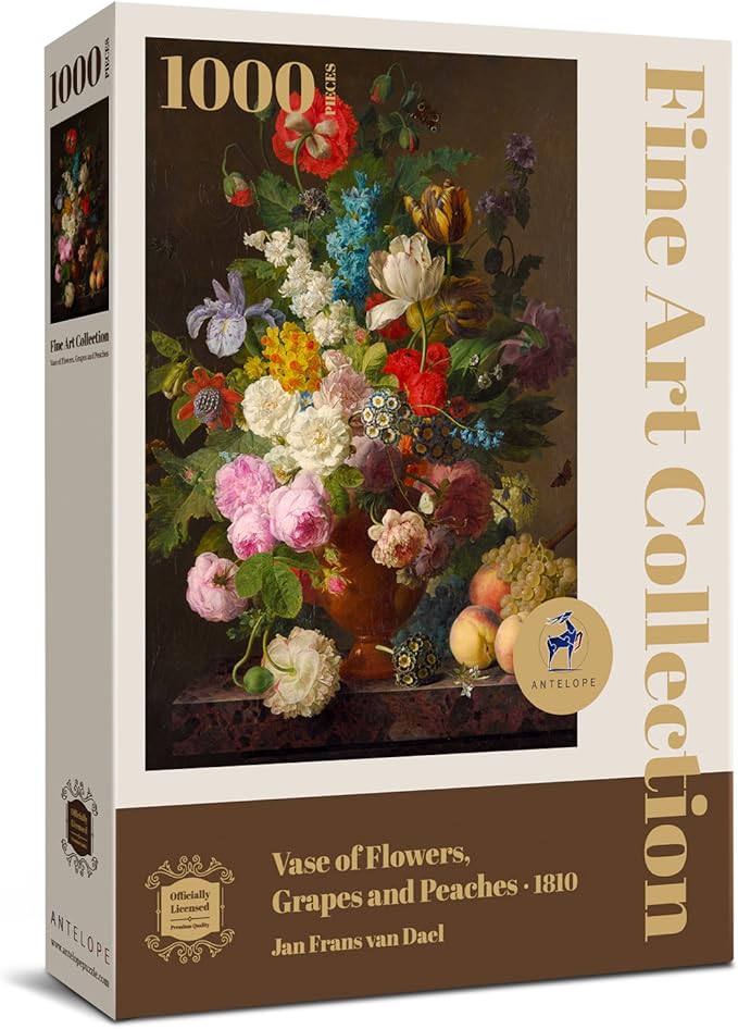 Antelope - 1000 Piece Puzzles for Adults - Vase Flower Grapes Peaches Jigsaw Puzzle 1000 Pieces, Jan Frans Van Dael Officially Licensed, High Resolution, No Dust Classic Artistic Puzzle