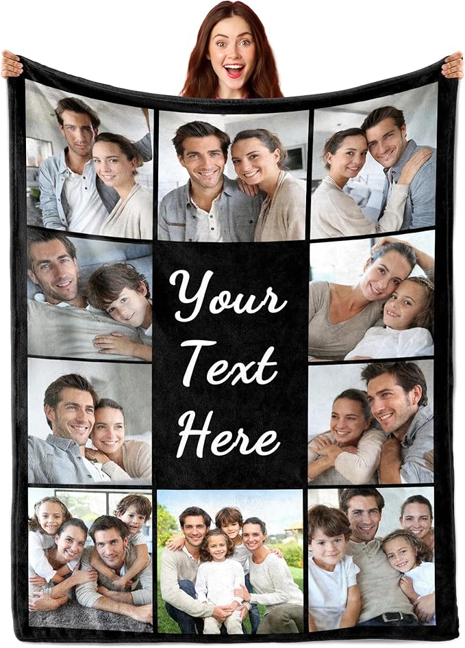 Funny DIY Custom Blanket with Picture Text Customized Blankets Customizable Photo Blanket Personalized Fathers Day Mothers Day Valentine's Birthday Gifts for Mom Dad Girlfriend Boyfriend Man Women
