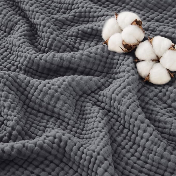 Love's cabin 100% Cotton Muslin Blanket, 6 Layer Lightweight Breathable Gauze Twin Size Blanket 60 x 80 Inches, Soft Summer Blanket for Bed or Couch, Dark Grey