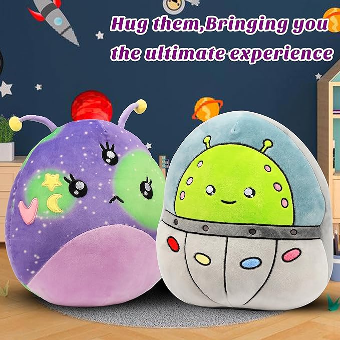 asfan 14'' Alien Plush Pillow Soft Cute Extraterrestrial Stuffed Animal Home Room Decoration Birthday Christmas Festival Gifts for Kids Toddlers, Purple