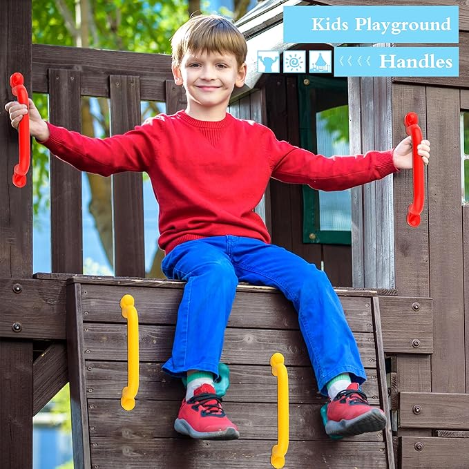 4 Pieces Kids Playground Safety Handles Playground Grab Handle Bars Playground Accessories Equipment for Kids Outdoor Playset Backyard Playhouse Tree House Jungle Gym (Yellow,Red)