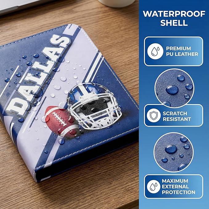 HBK Football Card Binder 400 Pockets, 3-Ring Sports Trading Card Holder with Zipper, Waterproof PU Leather Collector Album with 50 Removable Sheets for Standard Cards