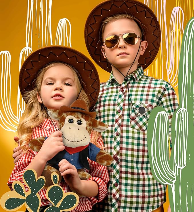 DolliBu Cowboy Stuffed Animal Dress Up Set - Western-Themed Outfit with Hat, Jeans, Vested Shirt, Bandana Cowboy Costume - Pretend Play Clothes for Teddy Bears - Large for 8 to 10 Inch Plush Toys
