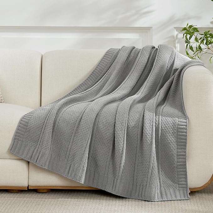 Amélie Home Premium Chenille Throw Blanket, Soft Cozy Moss Stitch Knit Blanket for Couch, Sofa, Chair, Home Decor, Grey 50"x60"