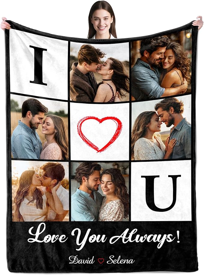 SHIPS NEXT DAY Custom Blanket with Picture Text Personalized Photos Blanket Customized Valentines Day Christmas Wedding Birthday Gifts for Couples Boyfriend Girlfriend Him Her Customize Blankets