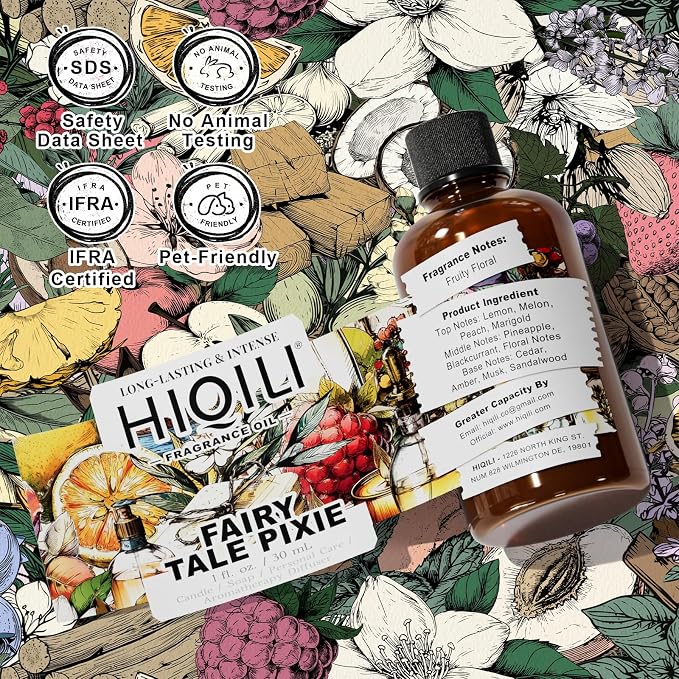 HIQILI Fairy Tale Pixie Fragrance Oil, Peach & Lemon Scents, for Making Soap, Room Spray, Body Scrub, Hotel Luxury, Home Diffuser, Secret Wish - 1 Fl Oz