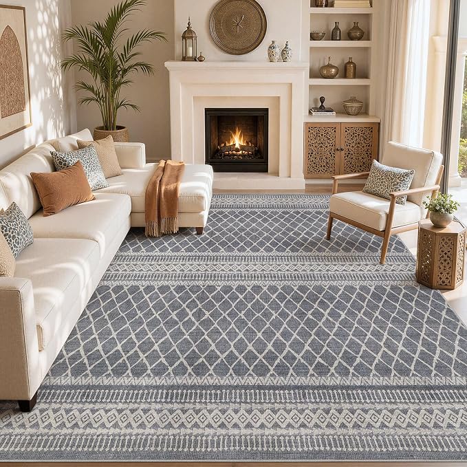cotiled 9x12 Area Rugs Living Room Rug: Washable Boho Rugs with Non Slip Backing Large Soft Indoor Stain Resistant Carpet for Bedroom Farmhouse Dining Room Lightweight Home Decor Charcoal Grey