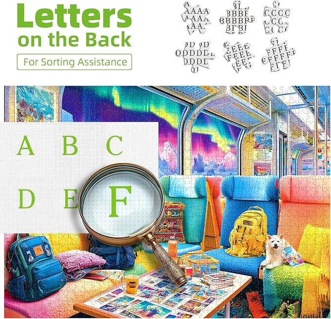 1000 Piece Jigsaw Puzzle for Adults Colorful Arctic Train Compartment with Northern Lights Travel ice Landscape Challenging Puzzle for Game Nights (27.6"x19.7")