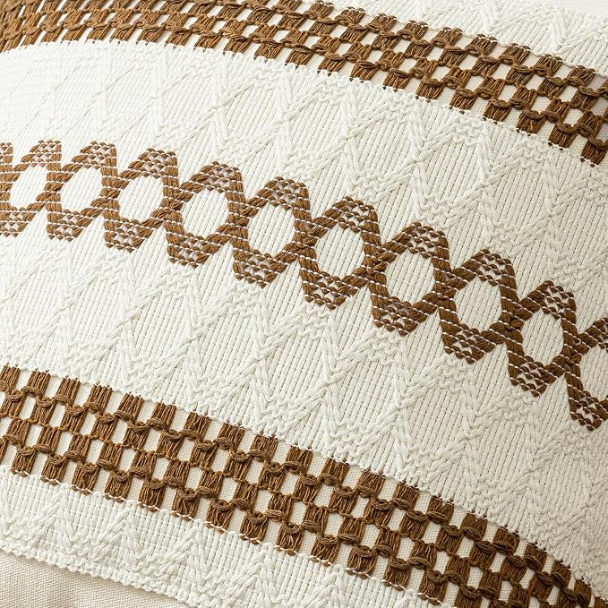 MIULEE Set of 2 Coco Brown Boho Decorative Pillow Covers 20x20 Inch | Farmhouse Couch Throw Pillows, Modern Spring Cotton Cushion Covers, Macrame Woven Home Decor for Bed Sofa Chair
