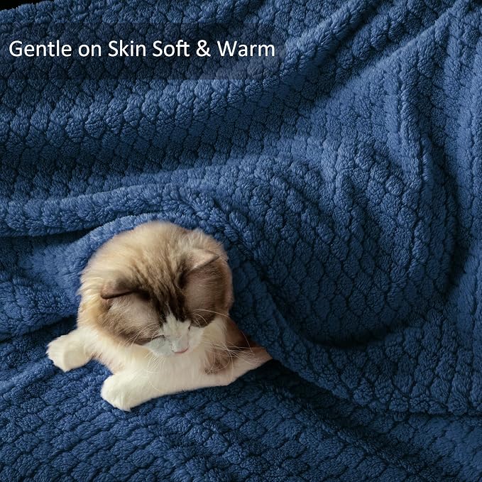 Exclusivo Mezcla Soft Fleece Twin Size Blanket for Bed, Navy Blue | Jacquard Lightweight Cozy Bed Blanket, Breathable Decorative Fuzzy Textured All Season Use, 60x80 Inches