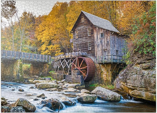 MyPuzzle Babcock State Park, West Virginia, USA at Glade Creek Grist Mill During The Fall Season - Premium 1000 Piece Jigsaw Puzzle for Adults