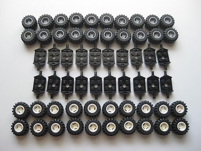 LEGO City - Wheel, Tire and Axle Set - Black, White, and Light Gray, 100 Pieces Total