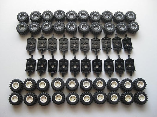 LEGO City - Wheel, Tire and Axle Set - Black, White, and Light Gray, 100 Pieces Total