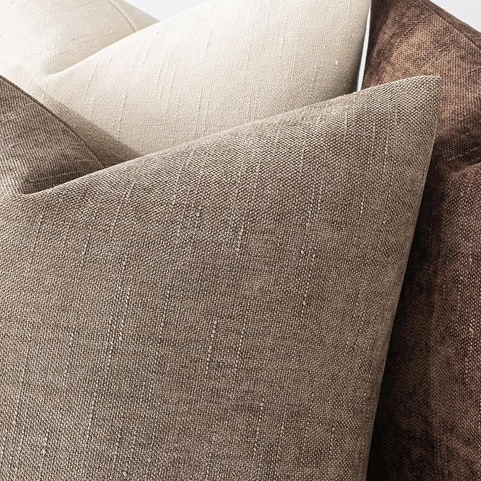 MIULEE 12x20 Inch Lumbar Textured Chenille Throw Pillow Covers Taupe Grey | Pack of 2 Decorative Soft Throw Pillows, Solid Textured Cushion Covers, Modern Home Decor for Couch Sofa Bedroom Living Room