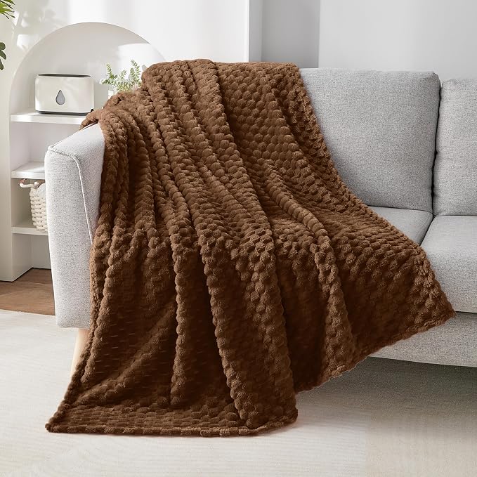 EXQ Home Gentle Soft Fleece Throw Blanket – Cozy Lightweight 3D Imitation Turtle Shell Jacquard Blanket for Couch Bed – All-Season Warm Fuzzy Flannel Blanket for Women Mom Gift(50"x70",Coffee)