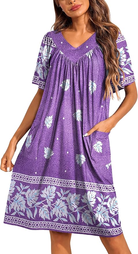 Ekouaer Womens House Dress Floral Print Nightgown with Pockets Mumu Dress