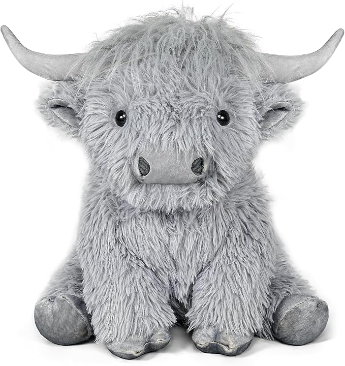 Highland Cow Weighted Stuffed Animals, 4 Lbs Grey Highland Cow Plush 13.7 Inches, Surprise Weighted Stuffed Animals Gift for Kids Birthdays, Halloween, Christmas (Grey)