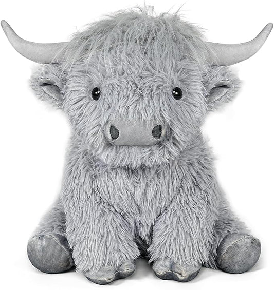 Highland Cow Weighted Stuffed Animals, 4 Lbs Grey Highland Cow Plush 13.7 Inches, Surprise Weighted Stuffed Animals Gift for Kids Birthdays, Halloween, Christmas (Grey)