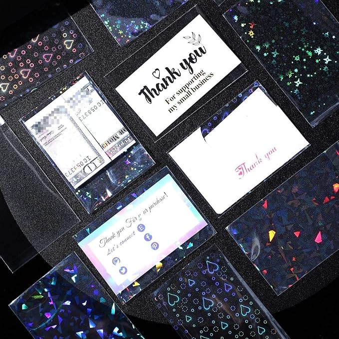 Tinlade 200 Pcs Laser Flashing Kpop Holographic Photo Card Sleeves Little Star Heart Glass Gemstone Transparent Trading Cards Sleeves 2.6 x 3.5 Inches