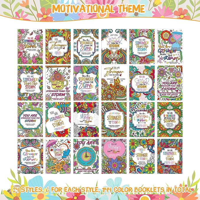 Liliful 144 Pcs Motivational Sayings Coloring Book Bulk for Adult DIY Art Stress Relief Drawing Book with Inspiring Patterns for Adults, Party Favors, Goodie Bag Filler and Holiday Gifts
