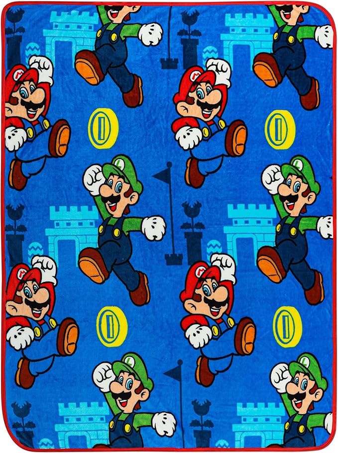 Franco Kids Bedding Super Soft Plush Throw Blanket, 46 in x 60 in, Mario
