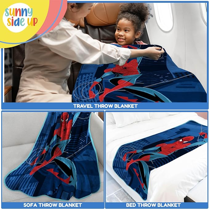 Sunny Side Up Kids Plush Throw Blanket – Children's Soft & Comfy Throw for Couch or Bed – Cozy Home Décor for Living Room & Bedroom, Blue - Spiderman, 40x50 - Travel Blanket