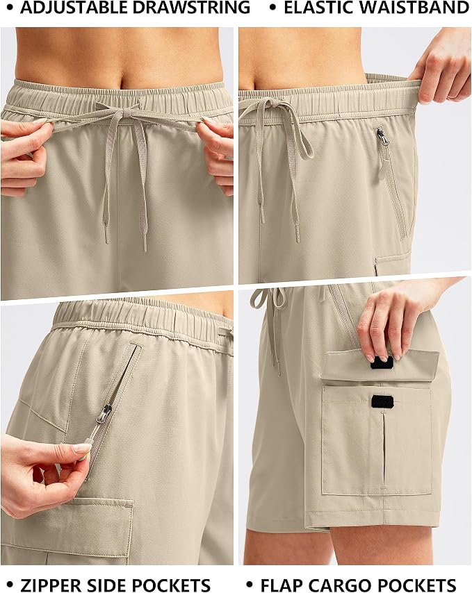 SANTINY Women's 5''/ 7''/9'' Hiking Cargo Shorts Quick Dry Lightweight Summer Shorts for Women Athletic Golf Zipper Pockets