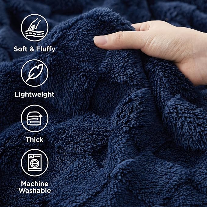 Bedsure GentleSoft Navy Blue Throw Blanket for Couch - Checkered Fleece Blankets Gifts for Kids Girls, Cute Soft Cozy Throw for Bedroom Home Decor Gifts, 50x60 Inches