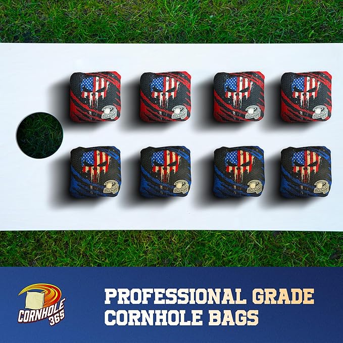 Cornhole365 - Stick & Slide - Professional Corn Hole Bag - Heavy-Duty Double-Stitched Polyester Fabric & Resin Filling for All-Weather - Versatile Regulation Size Cornhole Bean Bags - Set of 8
