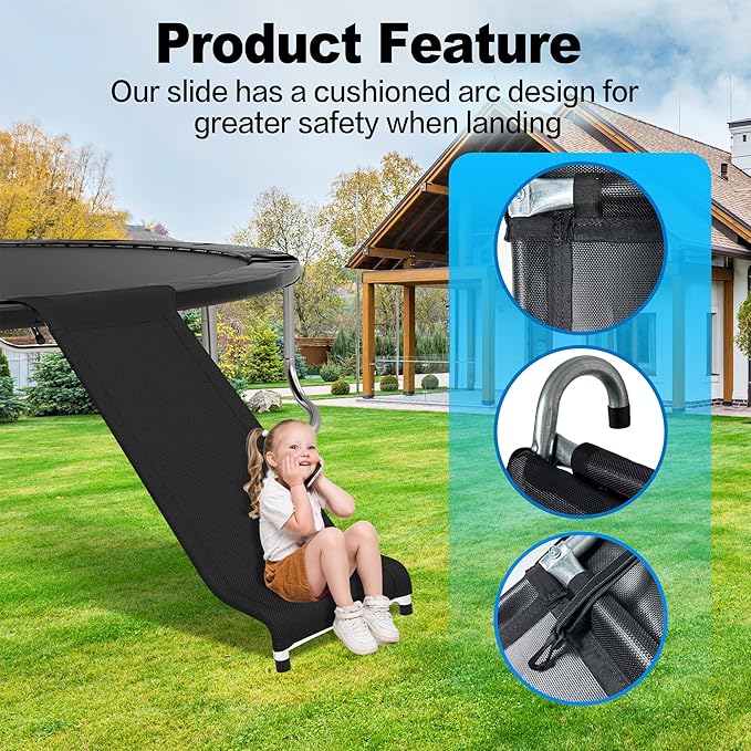 Trampoline Ladder and Slide Attachment,3-Step Universal Stair Slide for Kids,Trampoline Accessories & Replacement Parts,Fits 10 12 14 15 ft Trampoline Frame