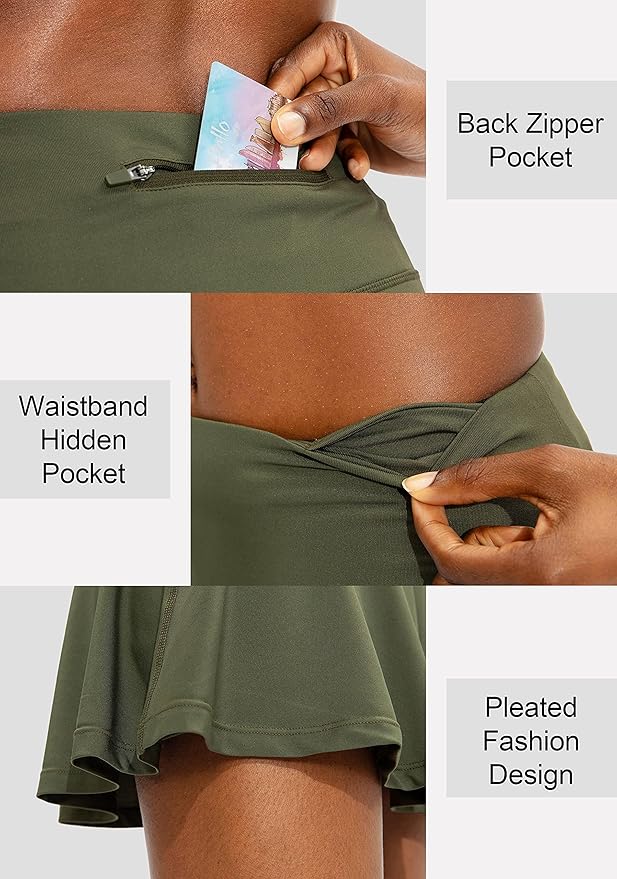 Pleated Tennis Skirt with 4 Pockets | 14", 3.5" High Waisted, Soft, Lightweight, Mesh Built-in Shorts, Dressy, Casual, Athletic, Golf, Skort for Women