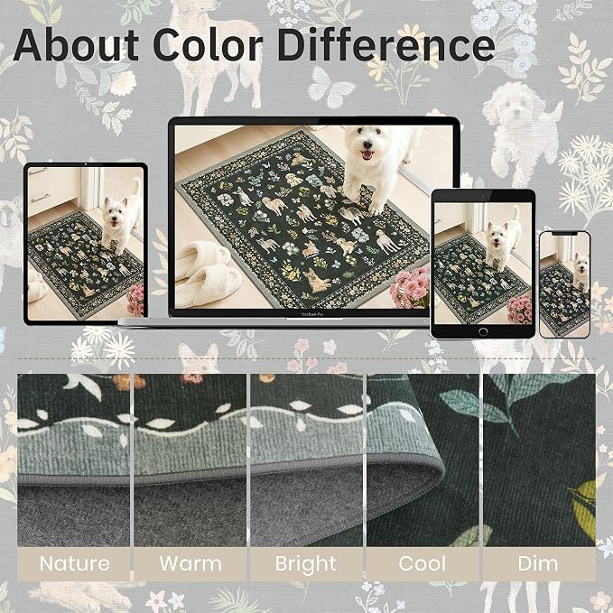 Soalmost Dog 6x9 Area Rugs for Living Room, Washable Animal Soft Rug Black | Floral Vintage Non-Slip Low Pile Cute Throw Rugs for Living Room Kitchen Dining Room Bedroom Nursery Playroom 5' x 7'