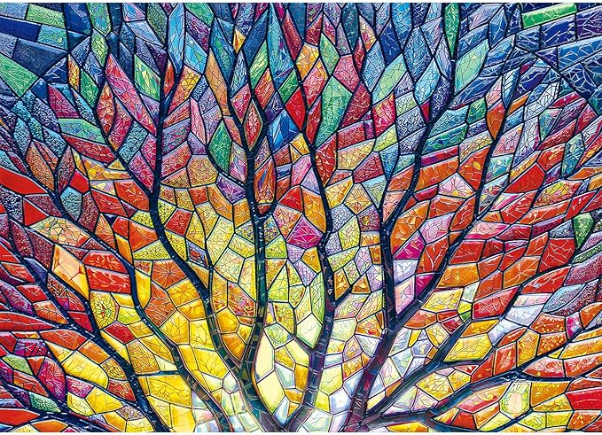 Sutinban Stained Glass Tree Puzzles for Adults 1000 Pieces, Colorful Mosaic Tree of Life Jigsaw Puzzle, Impossible Challenging Difficult 1000 Pieces Puzzles Game for Family