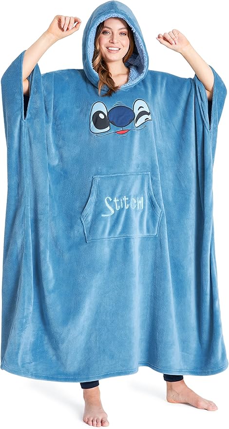 Disney Stitch Blanket Hoodie for Women Teens, Wearable Oversized Fleece Hooded Poncho with Pocket, Cozy Gifts for Women